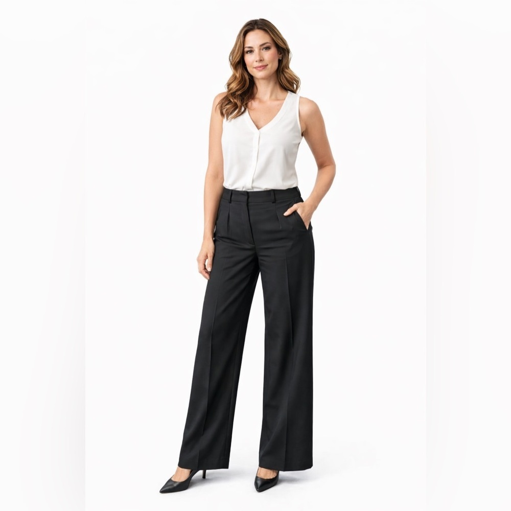 Banana Republic Factory Black Wide Leg Wool Blend Dress Pants Size 10 Long